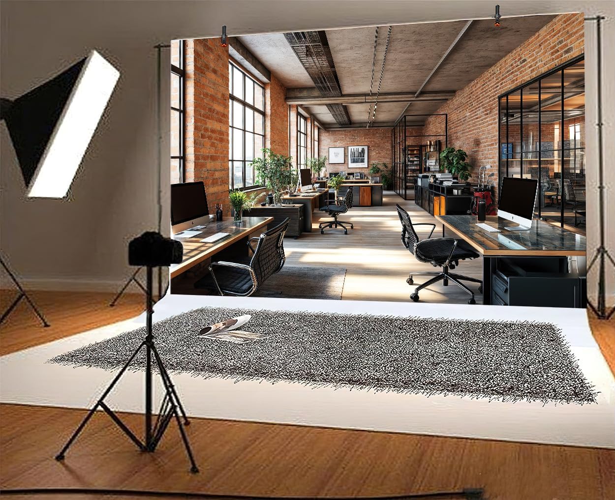 5X5ft Office Video Photo Backdrop Photography Background for Recording Conference, Zoom Home Podcast Backdrops Photo Booth Prop Decorations Wall Decor Tablecloth