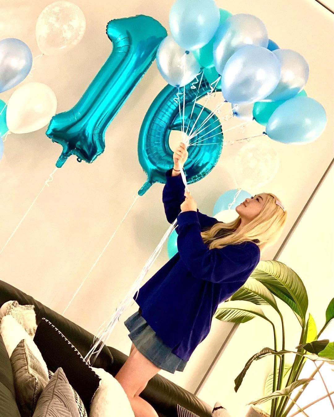 40 Inch Blue Mylar Foil Number 6 Birthday Balloon, Digital Balloons for 6 16 Boy Girl Party Decorations Supplies, Blue Big Helium Balloon Numbers for 26 36 46 60 Men Women Anniversary