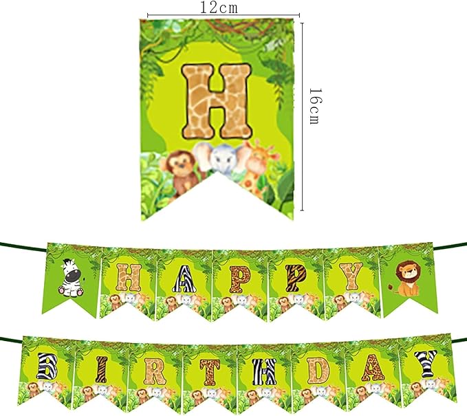 Safari Jungle Animal Birthday Party Decorations – 32 PCS Happy Birthday Banner, 18 Balloons, 12 Cupcake Toppers & 1 Cake Topper – Safari Party Supplies for Kids Boys Girls, Baby Shower, Zoo Theme