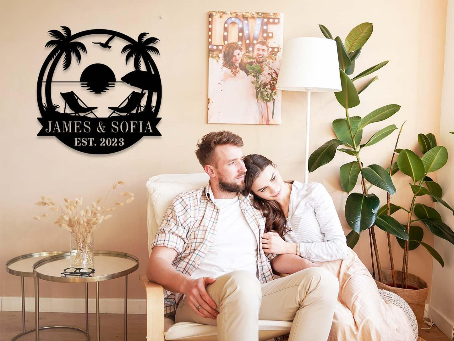 Personalized Beach Metal Monogram Sign, Custom Palm Trees Sign, Outdoor Metal Family Name Sign, Custom Last Name Sign, Beach Coastal House Decor