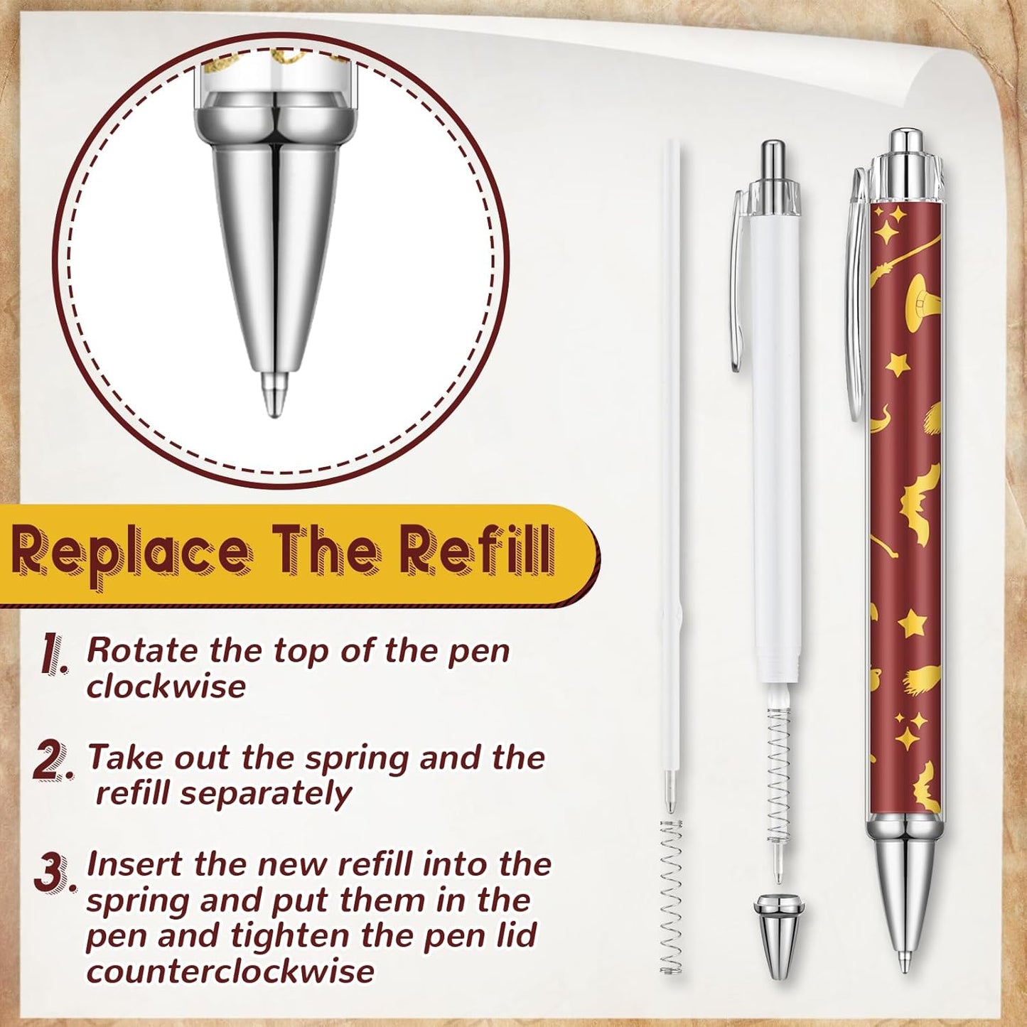 24 Pcs Halloween Party Gift Pens Witch Wizard Favors Castle Ballpoint Pens Wizard Party Supplies Halloween Witch Birthday Decorations for Home Office Game Prizes Gift Bag Fillers