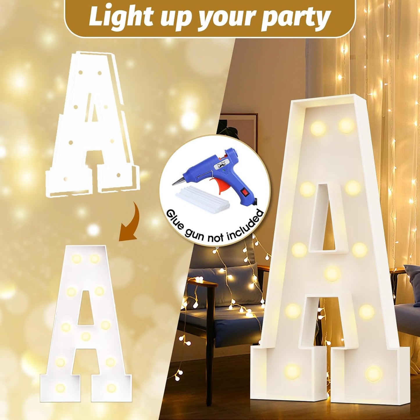 Ledido 4FT Marquee Light Up Letters, Large Light Up Letters for Party Decoration, Marquee Letter for Birthday Baby Shower Graduation Wedding, Pre-cut Foam Board Assembly Required Letter B