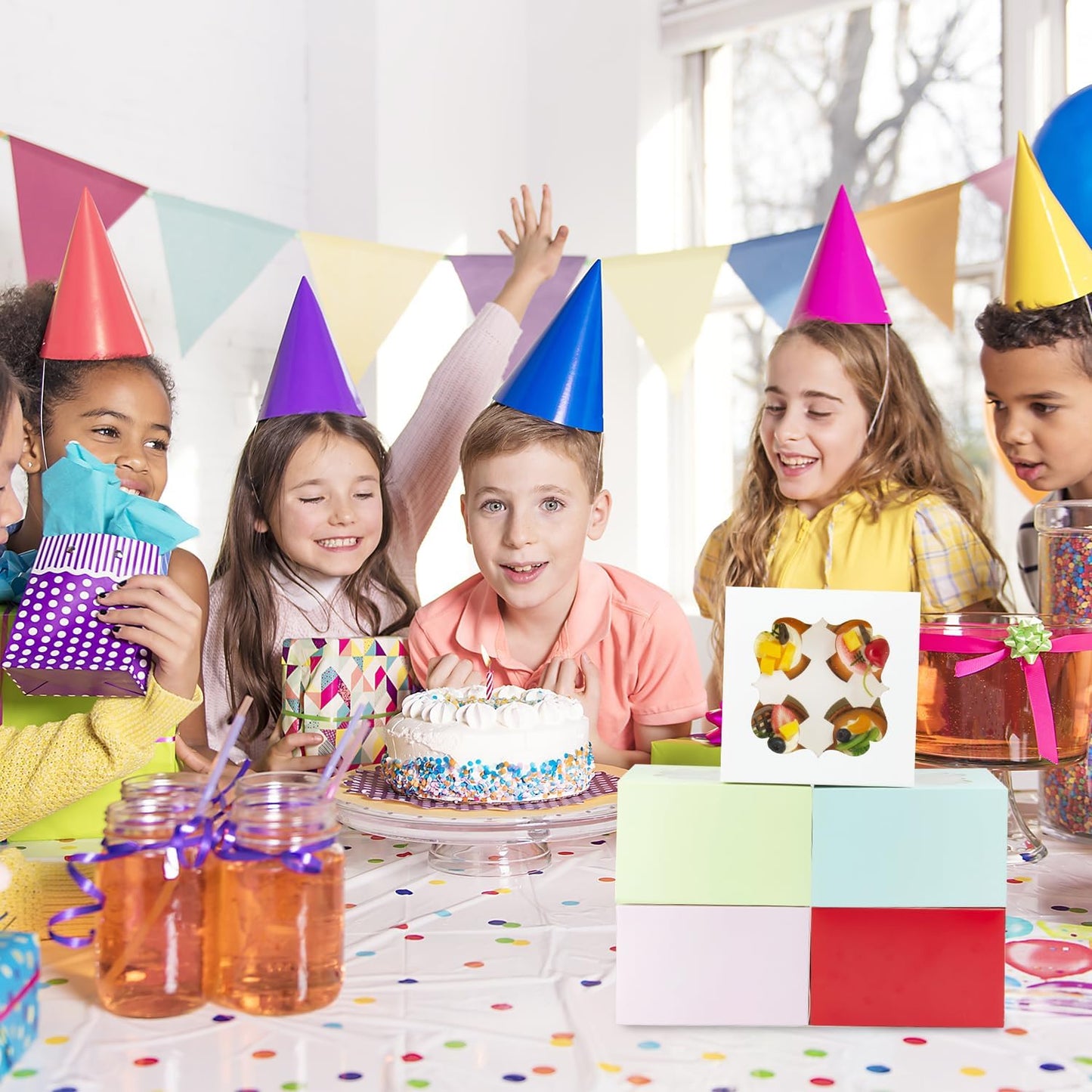 20 PCS 6.5 x 6.5 x 4 inch Paper, Cupcake Boxes with Inserts and Window Hold 4 Cupcakes, Bakery Boxes For Cupcakes Carrier, Cupcake Containers (White-4 Holes)