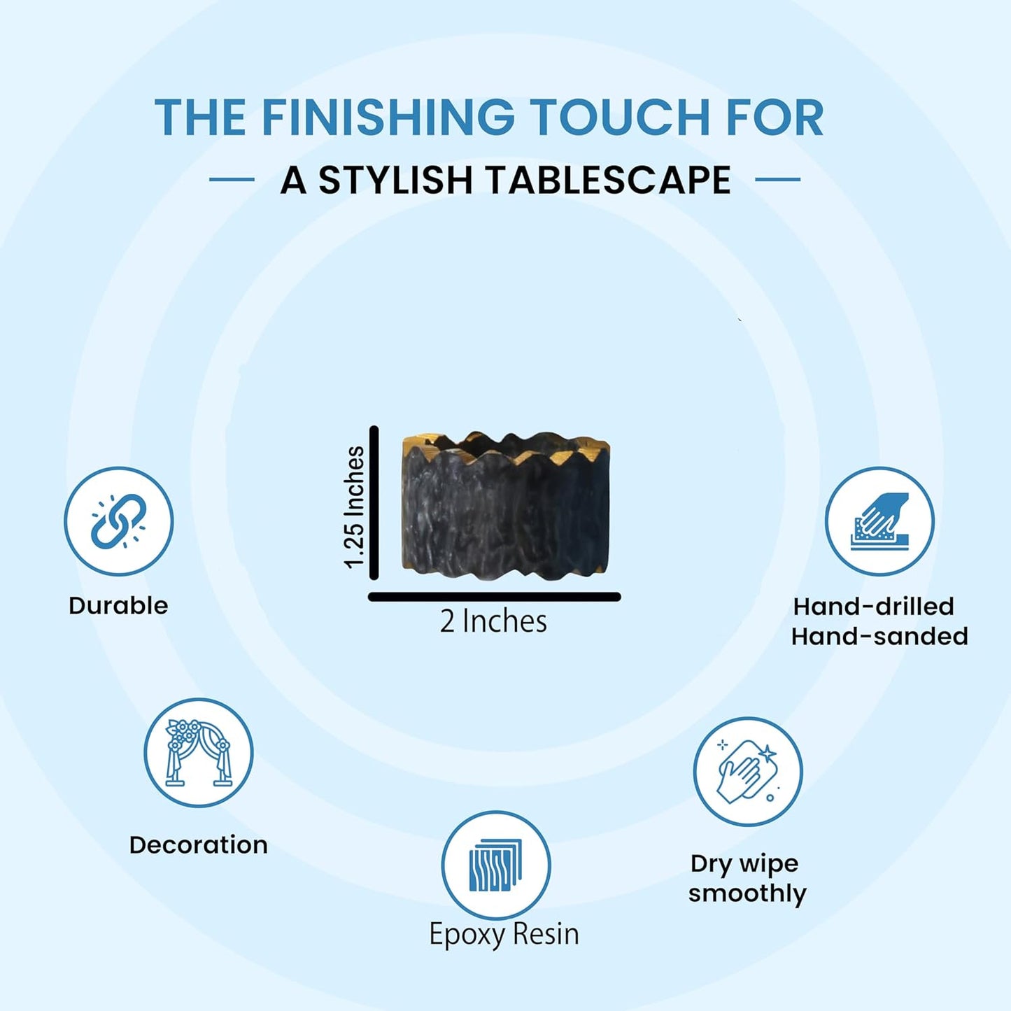 Epoxy Resin Napkin Holders for Cloth Napkins - 6 Pcs Elegant Napkin Holders for Dining Table Decor, Parties, Weddings & Holidays - Modern Tabletop Accessory (Black Gold) - CLEENTABLE