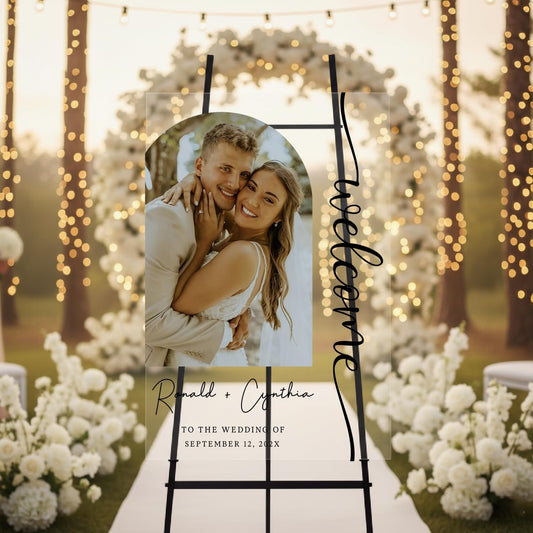 Personalized Wedding Photo Acrylic Welcome Sign – Custom Picture Board with Bride & Groom Names, Elegant Acrylic Wedding Reception Entrance or Ceremony Decoration, Indoor & Outdoor Keepsake Gift #10
