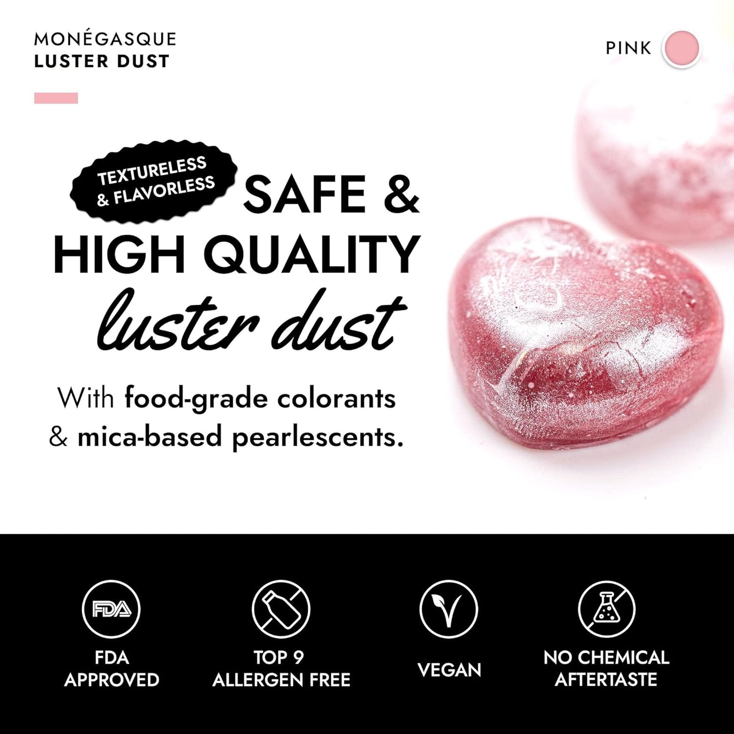 MONÉGASQUE Pink Edible Glitter for Drinks 7g – Edible Glitter for Cakes & Cocktails – Pink Luster Dust Sprinkles for Cupcakes – Halloween Cake Decorations Spray & Drink Shimmer Powder – Cake Toppers