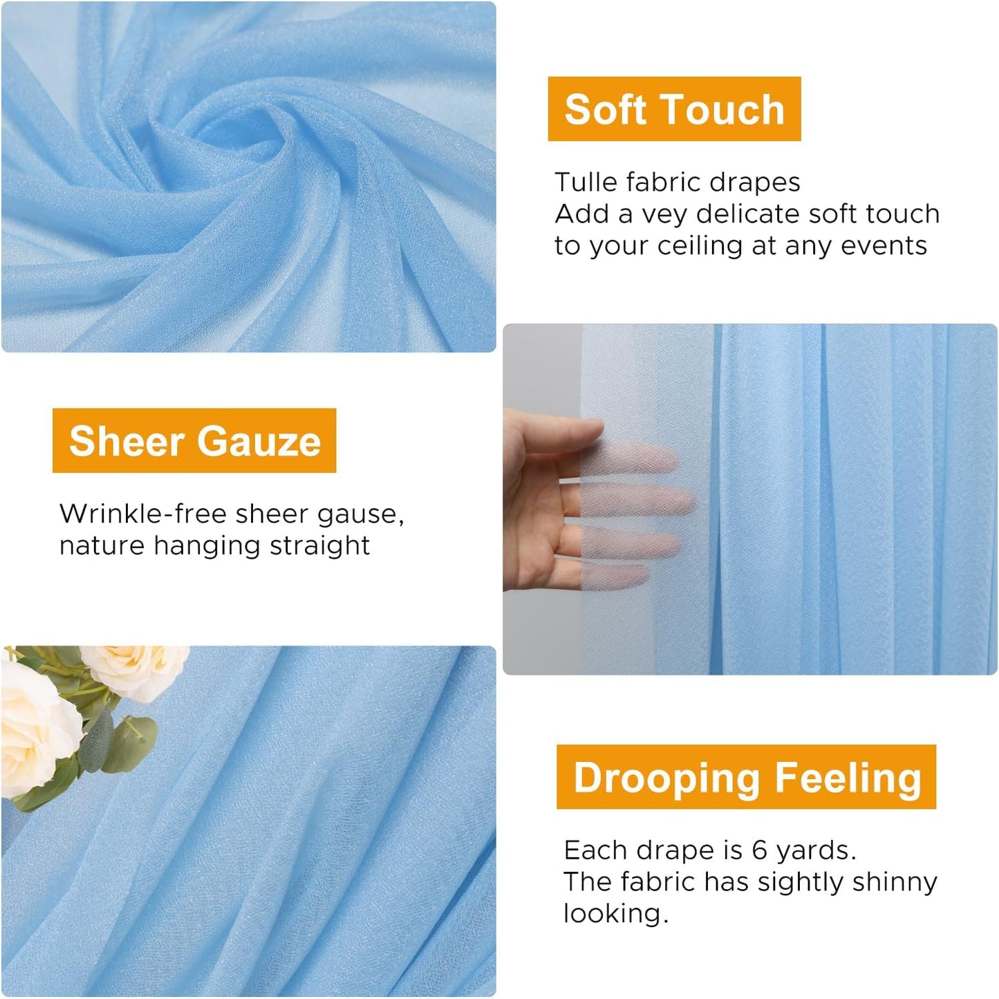 Wedding Arch Draping Fabric 6 Panels 28.7" x 20FT Dusty Blue Sheer Chiffon Backdrop Drapes for Wedding Ceremony Birthday Party Bridal Shower Outdoor Decoration