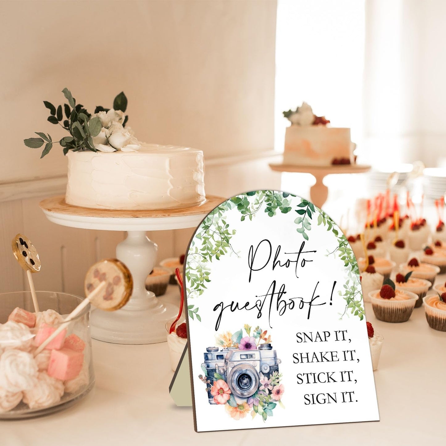 Wedding Photo Theme Desk Decor, Eucalyptus Leaf Decor Party Welcome Sign, Bridal Shower Photo Guestbook Sign, Baby Shower Supplies, Wedding Reception Decor with Stand 8 * 10In