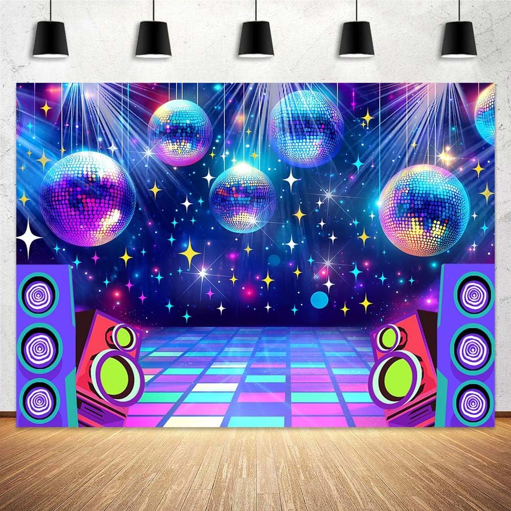 Disco Backdrop 7 x 5 ft Retro Glow Party 70s 80s 90s Theme Stage Dance Background Disco Party Decoration Disco Ball Banner Dance PartyBackdrop for Birthday Party Prom Portrait Photo Props,Multi1