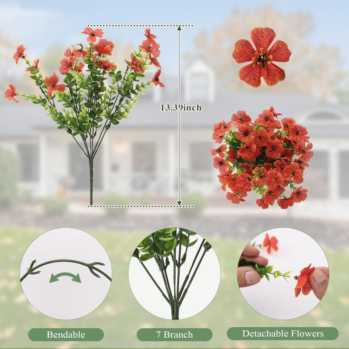 Artificial Flowers for Outdoors 24 Bundles, UV Resistant Orange Fake Silk Flower Fall Autumn Garden Decor Wedding Window Door Decorations