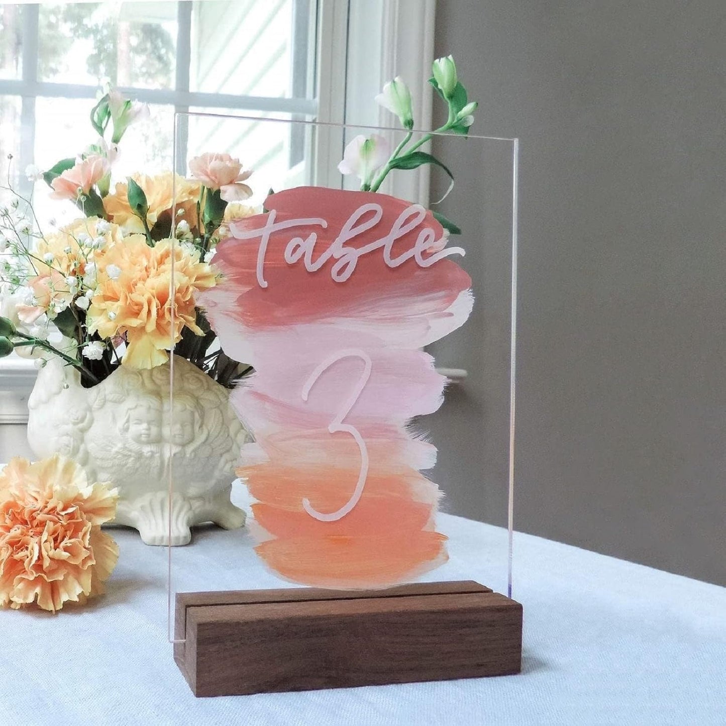 UNIQOOO 5 Pack Rustic Acrylic Sign Holders | Walnut Wood Table Numbers Display Stands | Place Card Holder, Perfect for Retail Shop Wedding Dinner Party Events Decoration