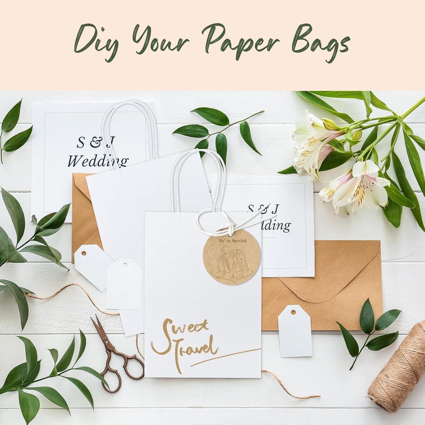 GSSUSA 50 Pcs White Kraft Paper Bags 5.25x3.75x8, Small Paper Bags with Handles for Shopping, Gift, Merchandise, Retail, Party Favor, Wedding, Gift, Bags for Small Business, Boutique