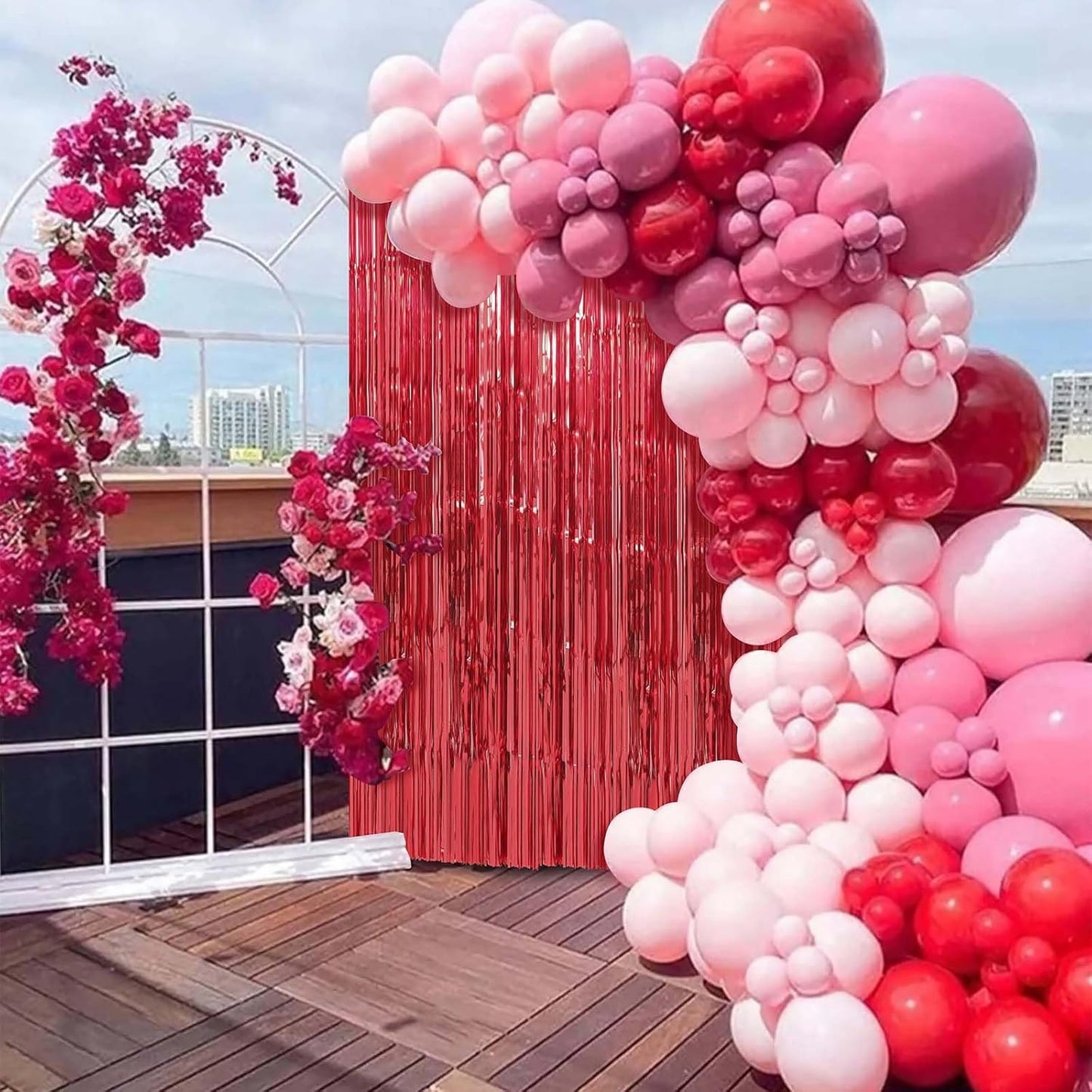 Crosize 3 Pack 3.3 x 9.9 ft Red Foil Fringe Curtains Party Decorations, Red Tinsel Curtain Backdrop for Parties, Door Streamers, Glitter Streamer Backdrop for Birthday Decoration, Preppy, Baby Shower