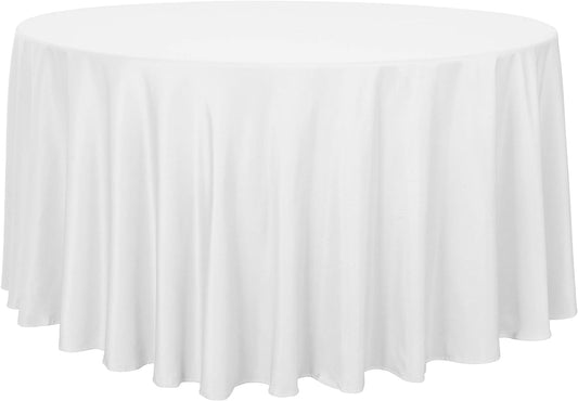 sancua Round Tablecloth - 108 Inch - Water Resistant Spill Proof Washable Polyester Table Cloth Decorative Fabric Table Cover for Dining Tables, Buffet Parties and Camping, White
