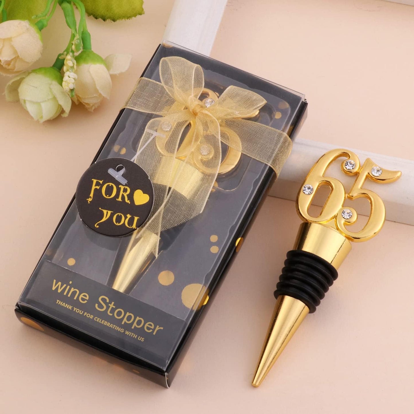 12 Pack 65th Birthday Favors For Guests 65 Years Old Wine Bottle Stoppers With Gift Box For 65th Wedding Anniversary Party Souvenirs Favor Decoration