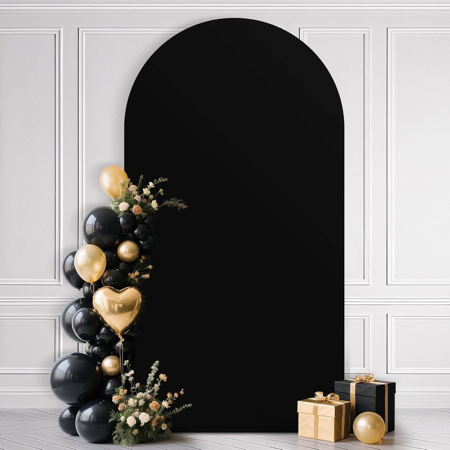 Ledido Wedding Arch Backdrop Cover 6FT Arch Covers Fitted Stretchy Spandex Round Top Stand Backdrop Cover for Wedding Banquet Ceremony Birthday Party Baby Shower Event Decoration,Black