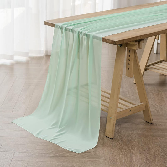 12Pack 9ft Chiffon Table Runner14x108 Inch Sheer Romantic Table Runner for Wedding Birthday Party Bridal Shower Outdoor Decoration-Mint