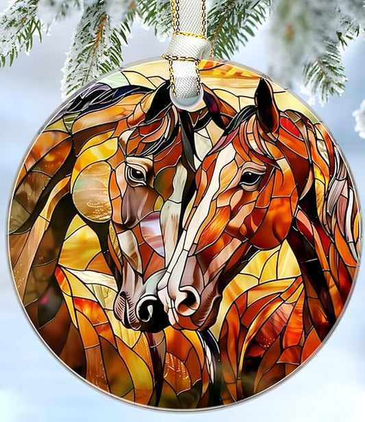 Horse Christmas Ornaments 2025, Stained Glass Christmas Tree Decorations, Exchange for Women, Men, Collectible Dated Year Ornaments for Tree - Glass Hanging Ornament