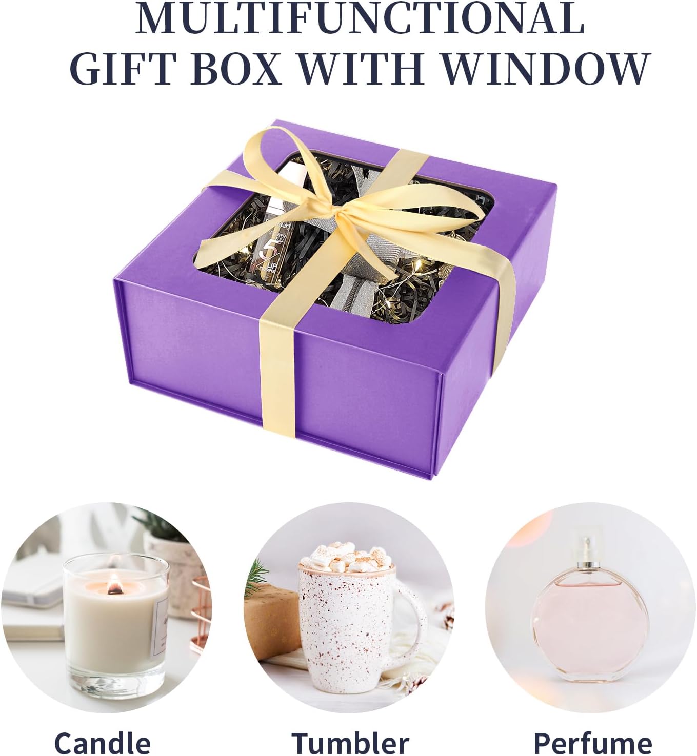 Purple Gift Boxes with Window,7.5"x7.5"x3.1" Bridesmaid Boxe for Gift Giving,Birthday Gift Box with Magnetic,Closure Lid Gift Boxes for Presents,Cute Boxe,Luxury for Gift Packaging,Gift Box for Wrapping Gifts