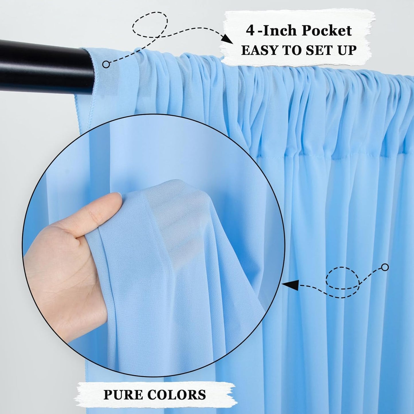 DUOBAO Sky Blue Chiffon Backdrop Curtain-2 Panels 29x120-Inch Wedding Backdrop Drapes Beach Curtains for Living Room Photography Backdrops for Photoshoot, Ceremony Decorations