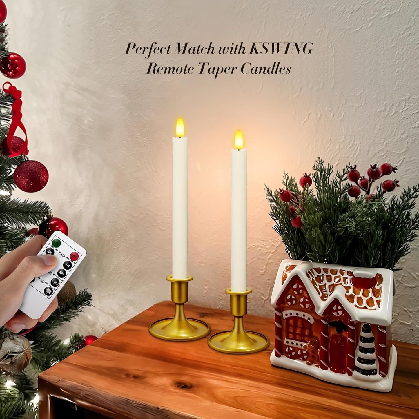 Candlestick Holders 2 PCS Short Metal Taper Candle Holders, KSWING Gold Candle Stick Holders Set, Perfect for Table Centerpiece Mantel Party Wedding Christmas Home Decor, Set of 2