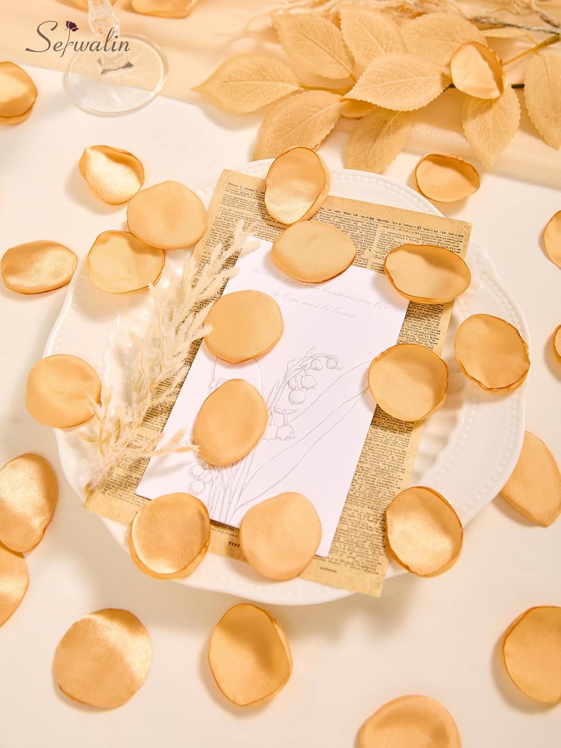 Serwalin 300Pcs Silk Rose Petals Fake Flower Petals Champagne Gold Artificial Rose Petals for Weddings Proposal Flower Girl Petals Aisle Flower Girl Basket Runner Bridal Shower Table Decor