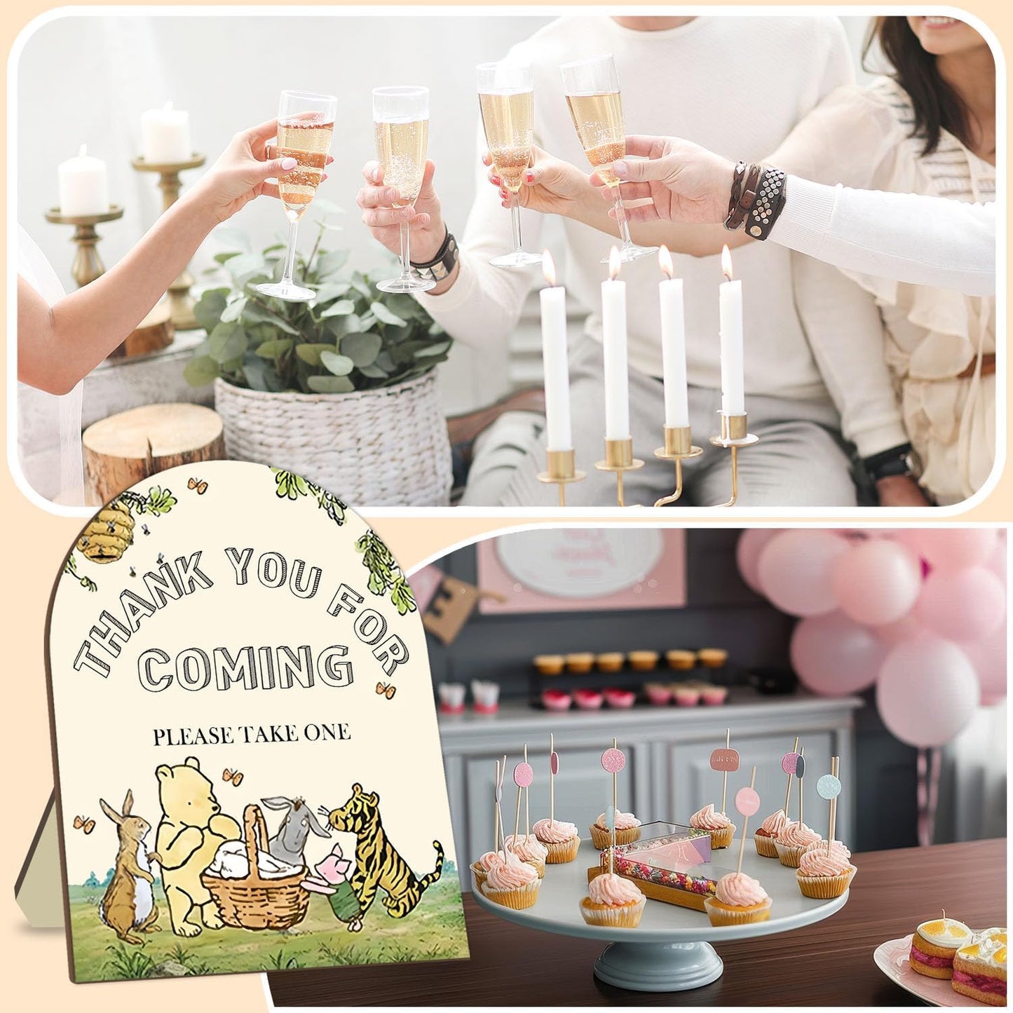 Winnie Bridal Shower Favors Sign, Winnie Decor Bridal Shower Gifts for Guests, Classic Pooh Thank You for Coming Please Take One Sign, Cute Animals Decor Baby Shower Party Supplies 9 * 11IN