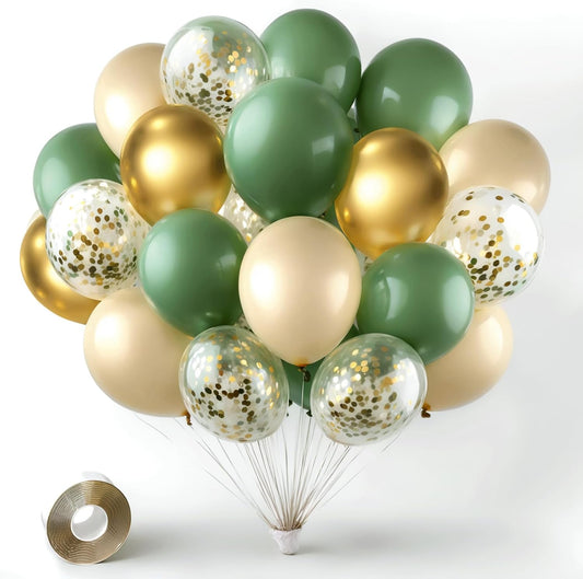 Sage Green Gold Confetti Balloons - 50 pcs Olive Green Blush Gold Metallic Latex Balloon for Eucalyptus Birthday Brida Shower Wedding Bridal Shower Party Decorations…