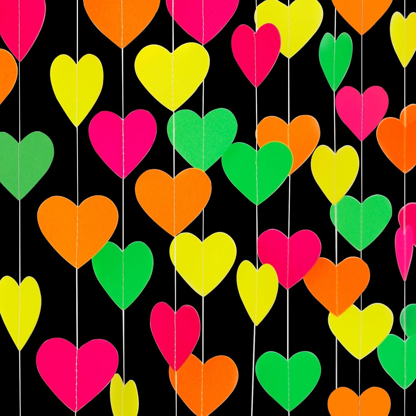 UV Neon Party Decorations Heart-Garland - 52ft Glow in The Dark Supplies,80s Hanging Streamers Banner,Girl Romantic Wedding Anniversary Baby Bridal Shower Engagement Decor Panduola