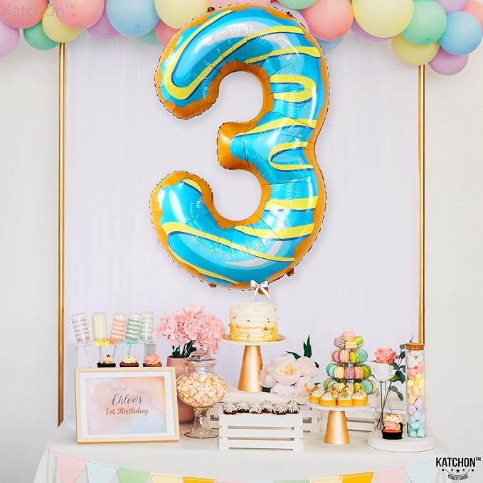 KatchOn, Huge Donut Number 3 Balloon - 40 Inch | Number 3 Donut Balloon | donut Birthday Party Decorations | 3rd Birthday Party Decorations | birthday decorations for women