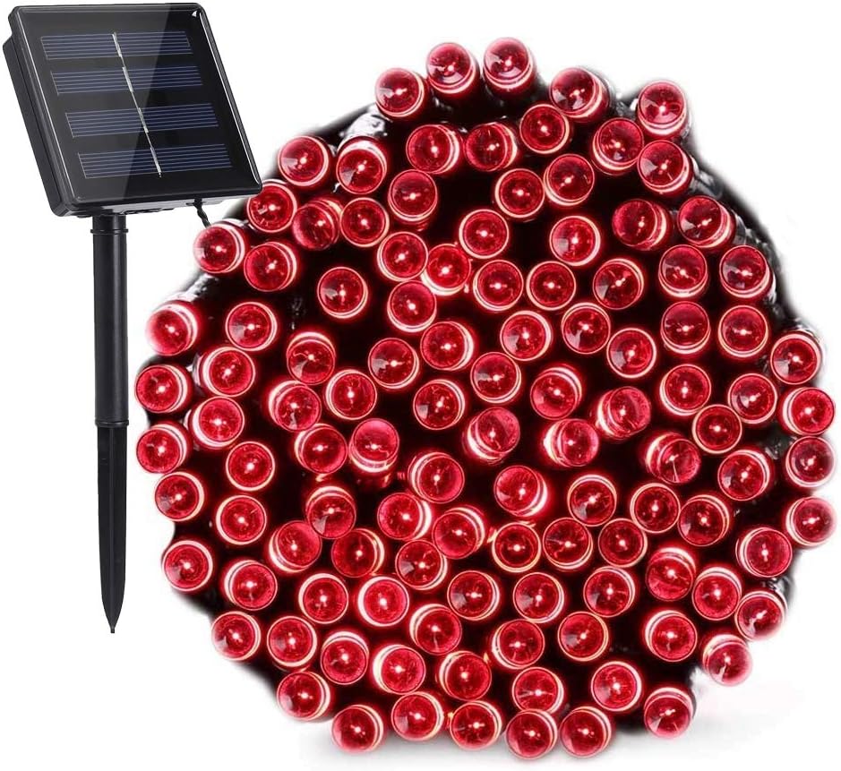 Toodour Solar Christmas Lights, 72ft 200 LED 8 Modes Outdoor Christmas String Lights, Waterproof Solar String Light for Xmas Tree, Fence, Holiday, Party, Balcony, Outdoo Xmas Decorations - Red