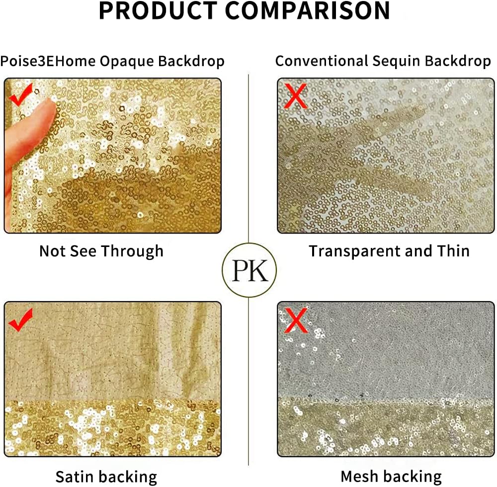 Poise3EHome 6Ft x 6Ft Gold Sequin Backdrop Curtain, Glitter Thick Satin Gold Background Drapes, Sparkly Opaque Photography Curtain, Sequence Xmas Thanksgiving Backdrop for Wedding Party Holiday Decor