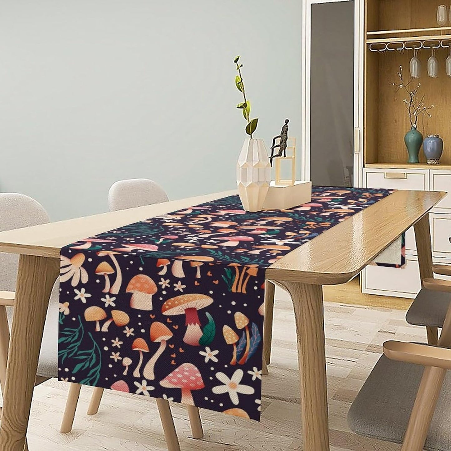 Mushroom Table Runner,Retro Forest Plant Table Cloth Farmhouse Kitchen Dining Table Decoration for Home Party Decor 13x90 Inch