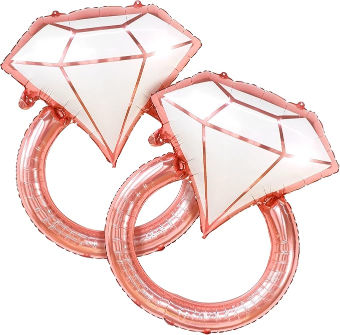 KatchOn, Rose Gold Diamond Ring Balloon - 31 Inch | Pack of 2 | Bachelorette Balloons | Engagement Ring Balloon | Bridal Shower Decorations