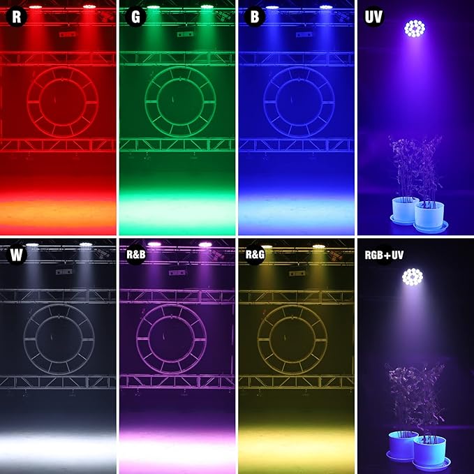 Par Can Lights Stage Lights, 18 LED 180W RGB+UV Uplights Stage Lighting Effect by DMX and Sound Control Stage Lighting for Party Bar Disco DJ Live Show Wedding (4 Packs)