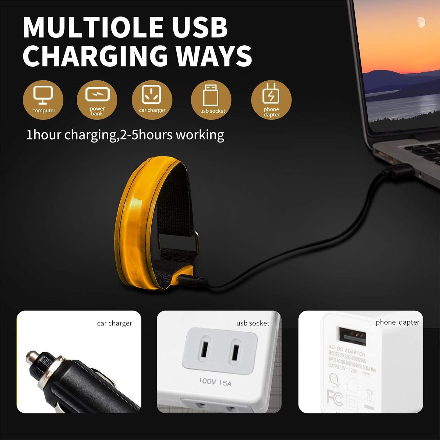 Rechargeable LED Armband for Running(2 Pack), Light Up LED Armband, High Visibility Reflective Running Gear for Night Safety, Running Lights for Running Walking Cycling