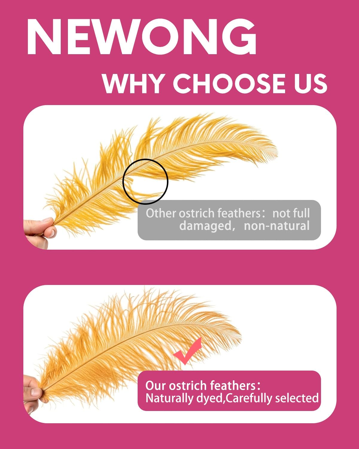 NEWONG 30pcs Gold Ostrich Feathers Natural Bulk 11-14inch(28-35cm) Vase Craft Wedding Home Party Centerpieces Christmas Day Decoration