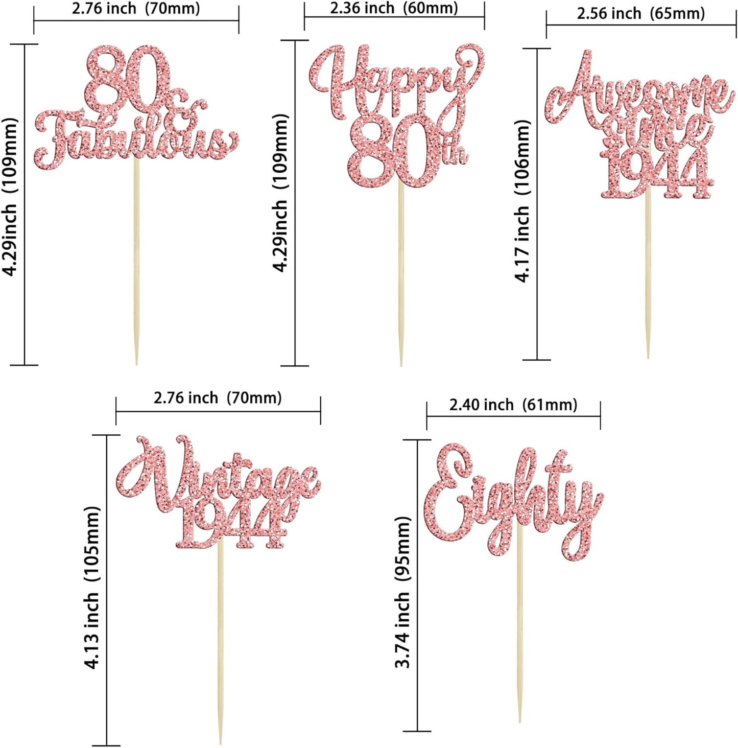 30Pcs Vintage 1944 Cupcake Toppers Glitter Eighty 80 Fabulous Happy 80th Birthday Cupcake Picks Cheers to 80 Years for 80th Birthday Anniversary Party Cake Decorations Supplies Rose Gold