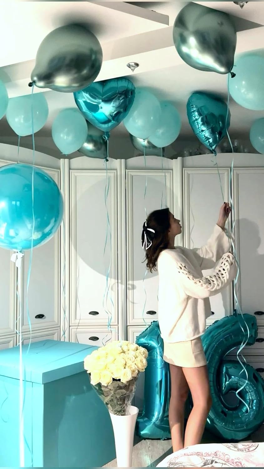 40 Inch Blue Mylar Foil Number 6 Birthday Balloon, Digital Balloons for 6 16 Boy Girl Party Decorations Supplies, Blue Big Helium Balloon Numbers for 26 36 46 60 Men Women Anniversary