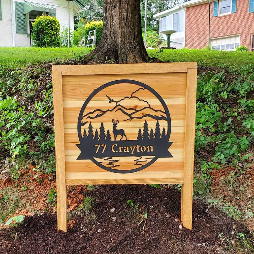 RealSteel Personalized Outdoor Metal Sign, Customize the Great Outdoor Deer & Mountain Monogram, Rustic Cabin, Lodge, or Home Décor, Laser Cut Steel Wall Art, Family Gifts