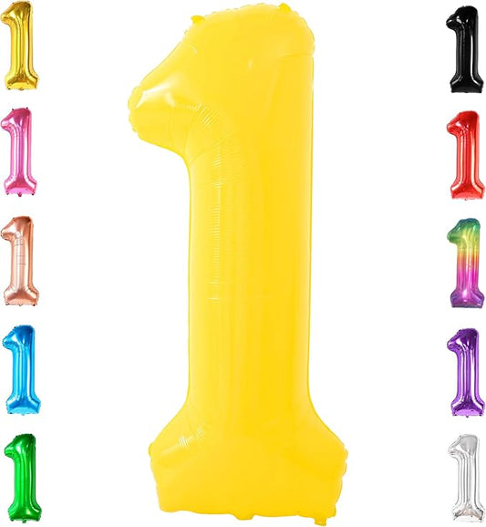 KatchOn, Yellow Number 1 Balloon - 40 Inch, Helium Supported | Mylar Foil Yellow One Number Balloon for First Happy Birthday Decorations | 1st Anniversary Decorations | Birthday Party Decoration
