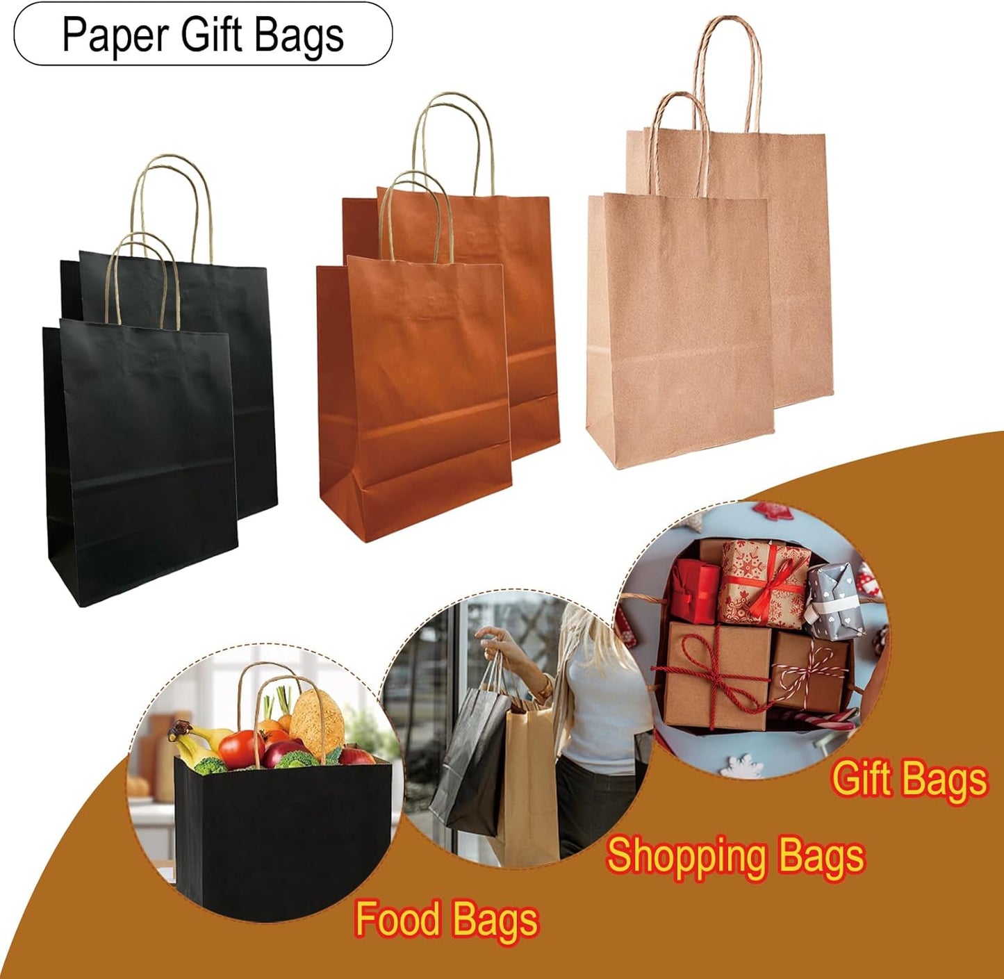 BAG BOX 25 Pack Small 5.9x3.1x8.25 Inch Black Kraft Paper Gift Bags with Handles for Bulk Shopping, Retail, Craft, Party Favors, Wedding, Grocery & Sacks