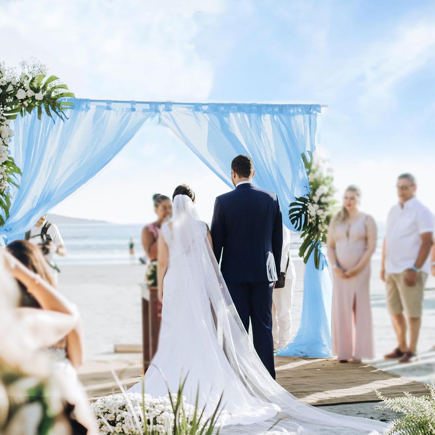 DUOBAO Chiffon Curtains Blue Photography Backdrops Drapes Party Stage 2 Panels 58x96 Sheer Two Pages Curtain Drape for Bedroom Wedding Living Room Voile Window Decor (5ft x 8ft)