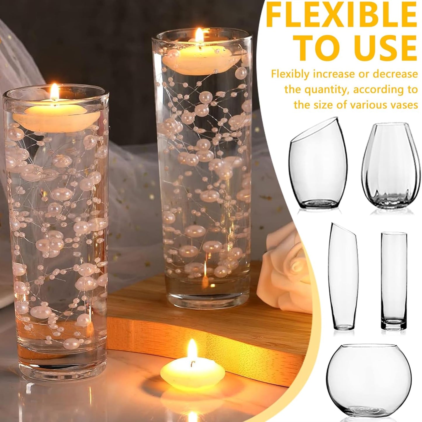 50 PCS Artificial Floating Beads for Centerpieces Vases, Light Purple 8+3mm String Beads for Wedding Party Faux Pearl String for Decorating, String Pearls for Crafts Vase Filler