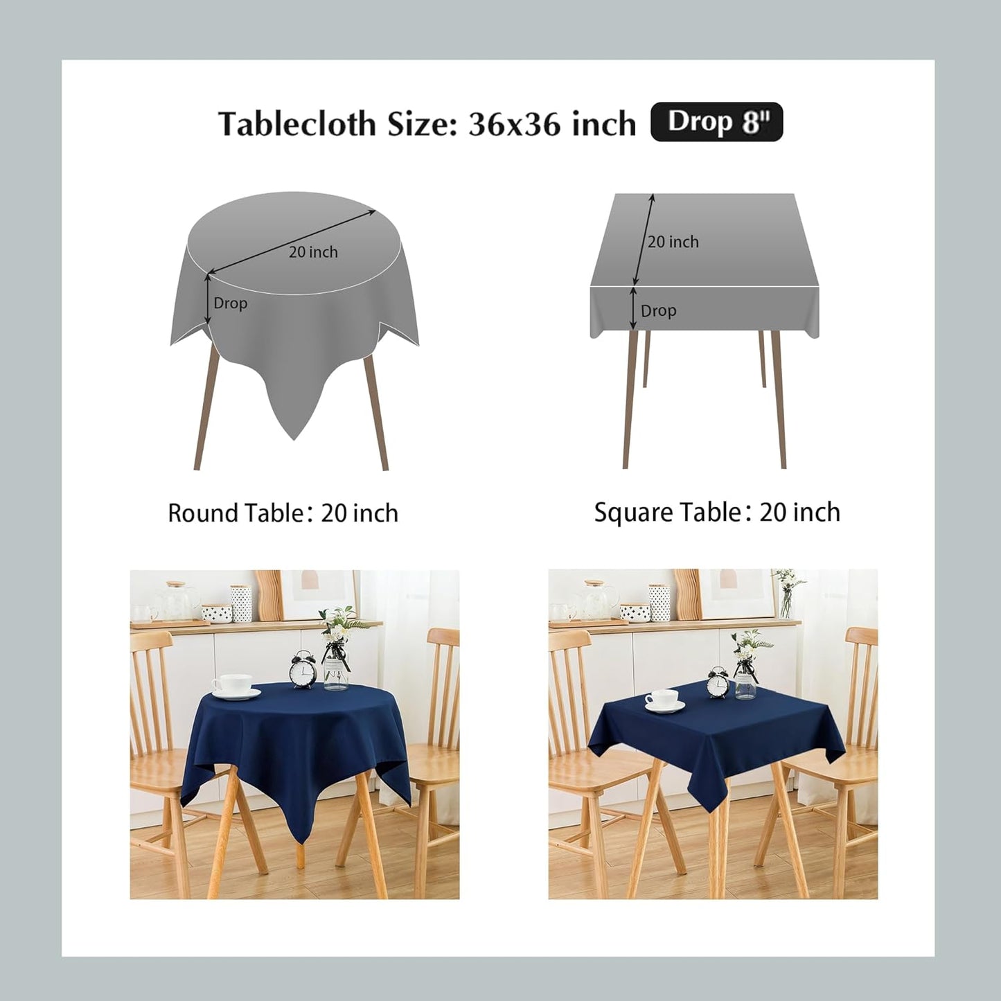 2 Pack Small Square Table Cloth 36X36 Inch Navy Washable Fabric Tablecloth Polyester Solid Table Cover for Night Stand End Table Side Table Outdoor Indoor