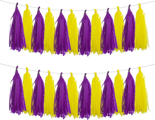 GAKA Purple and Yellow Tissue Paper Tassel,Paper Tassel Garland Banner for Graduation Party Decor Supplies,20 PC