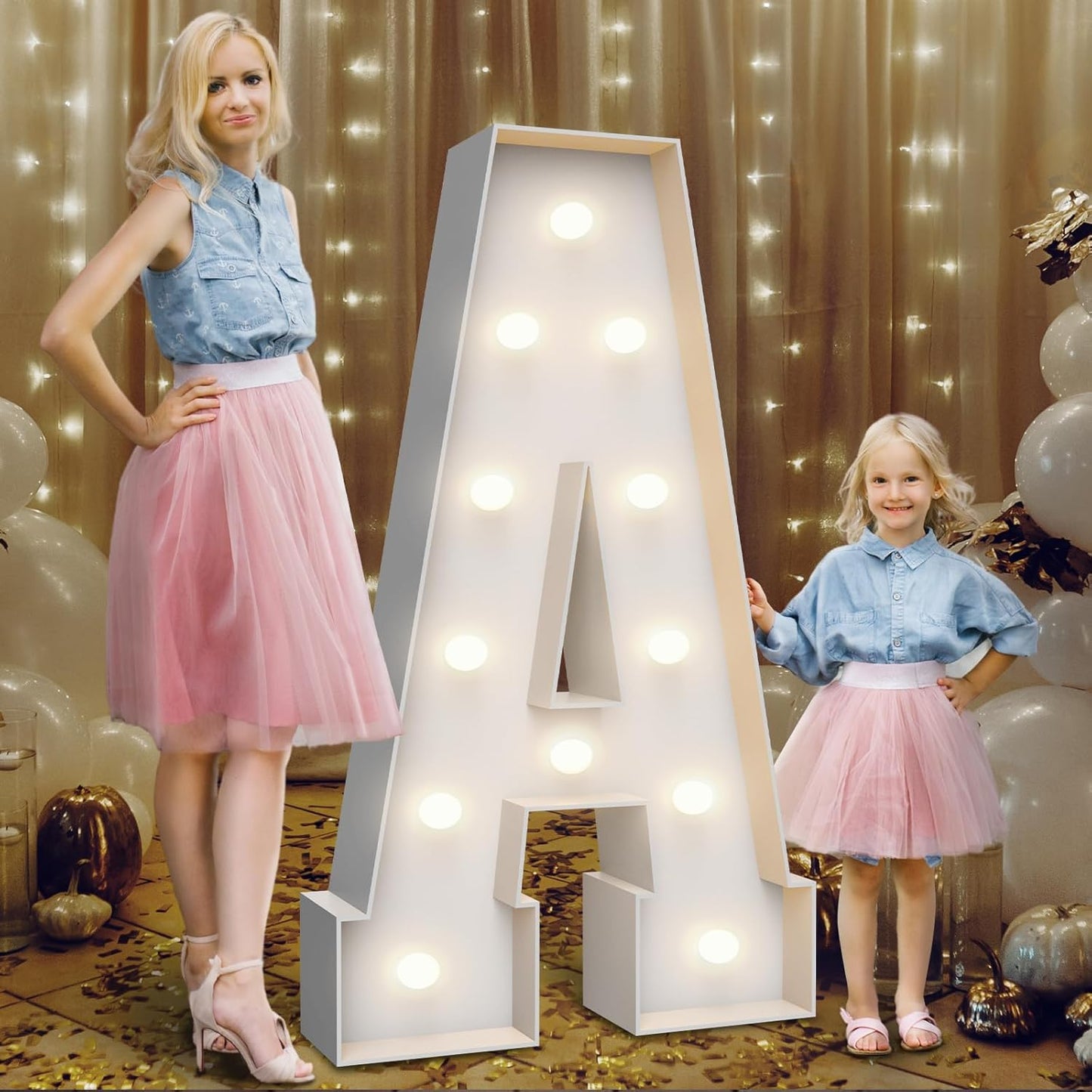 4FT Marquee Light Up Letters A,Party Decoration Large Marquee Light Up Letters with Weighted Water Bag,Pre-cut Foam Board Set Can Be Used for Birthdays,Weddings,Baby Anniversaries