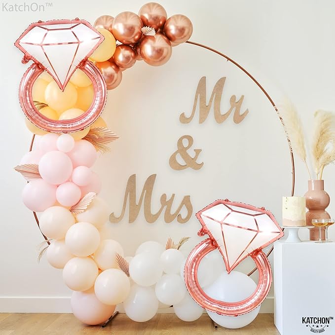 KatchOn, Rose Gold Diamond Ring Balloon - 31 Inch | Pack of 2 | Bachelorette Balloons | Engagement Ring Balloon | Bridal Shower Decorations