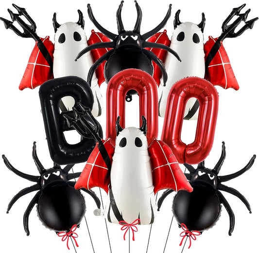 Halloween Balloons Decorations, Red Boo Letter, Devil, Spider Foil Balloon for Halloween Party Decorations (Red)