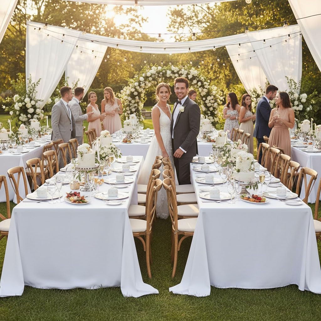 Fitable White Tablecloths for Rectangle Tables, 6 Pack - 70 x 120 Inches - Reusable and Washable Table Clothes for 6-8 Ft Tables, Polyester Fabric Table Covers for Wedding, Party, Banquet